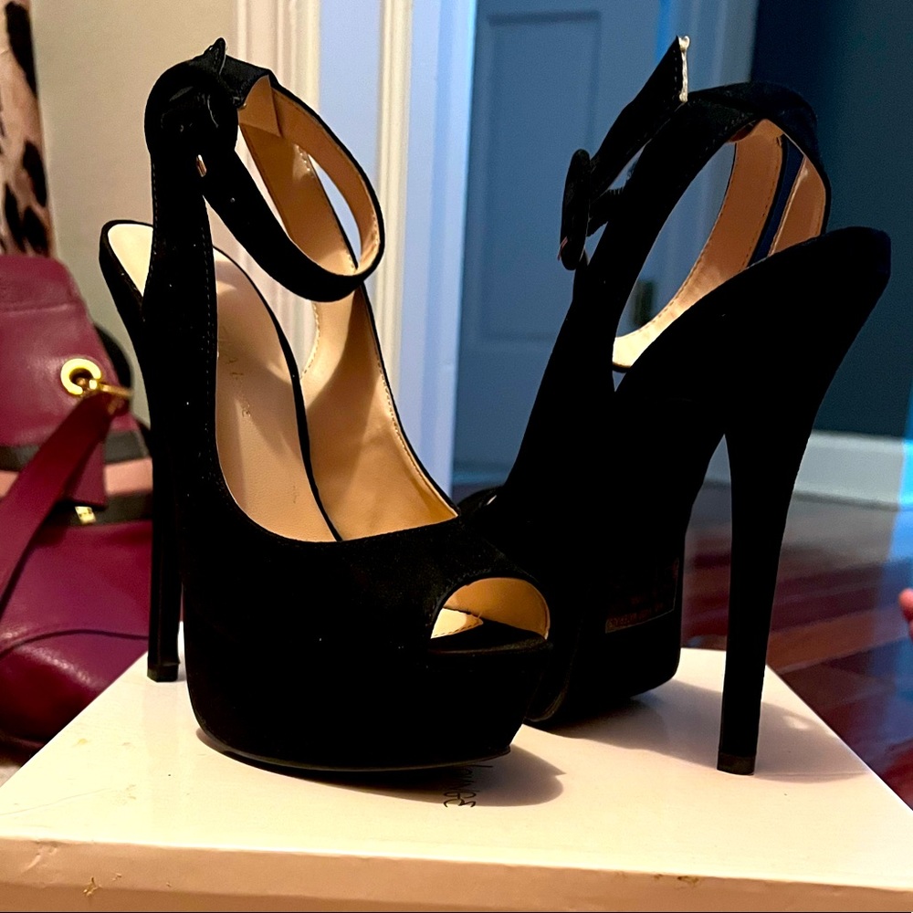 Black Suede Platform Stilettos